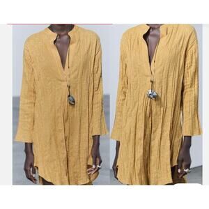 Zara size small mustard yellow linen blend oversized dress